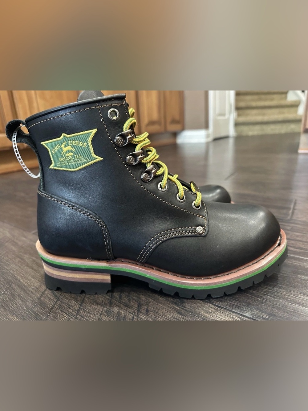 John Deere Black Work Boots with Lime Accents